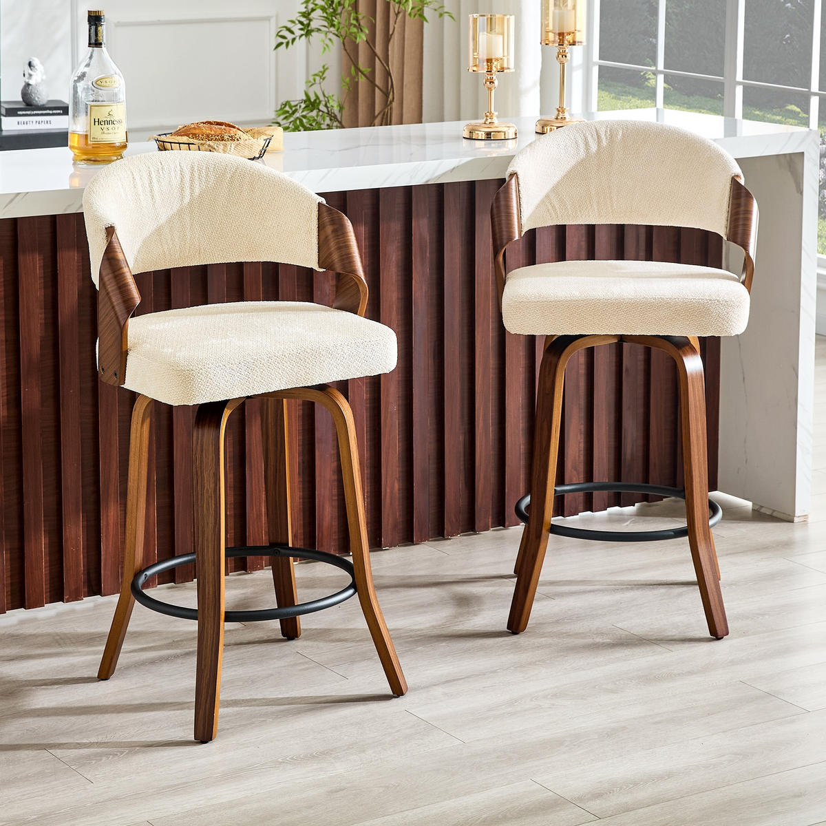 BARHOCKER Weiß 2er-Set mit Rückenlehne und Holzgestell - Weiß, Holz (51/95/42cm) - PANGIVO