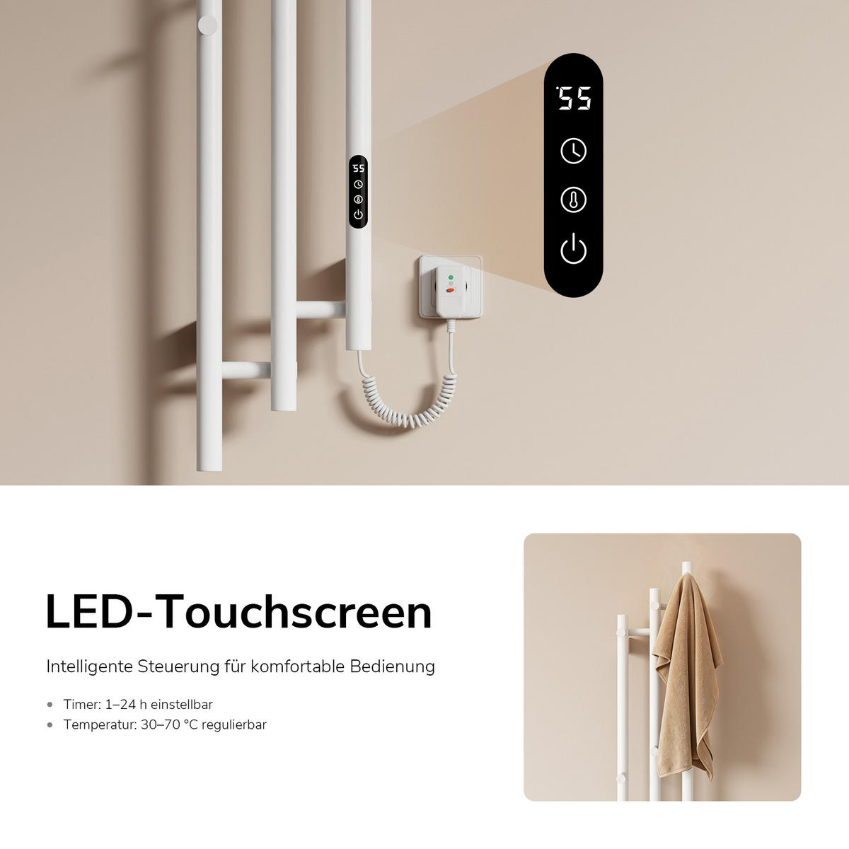 HEIZKÖRPER elektrisch vertikal 115 x 21,6 cm mit Smart-Steuerung Weiß - Weiß, Metall (21.6/115/9.4cm) - EMKE