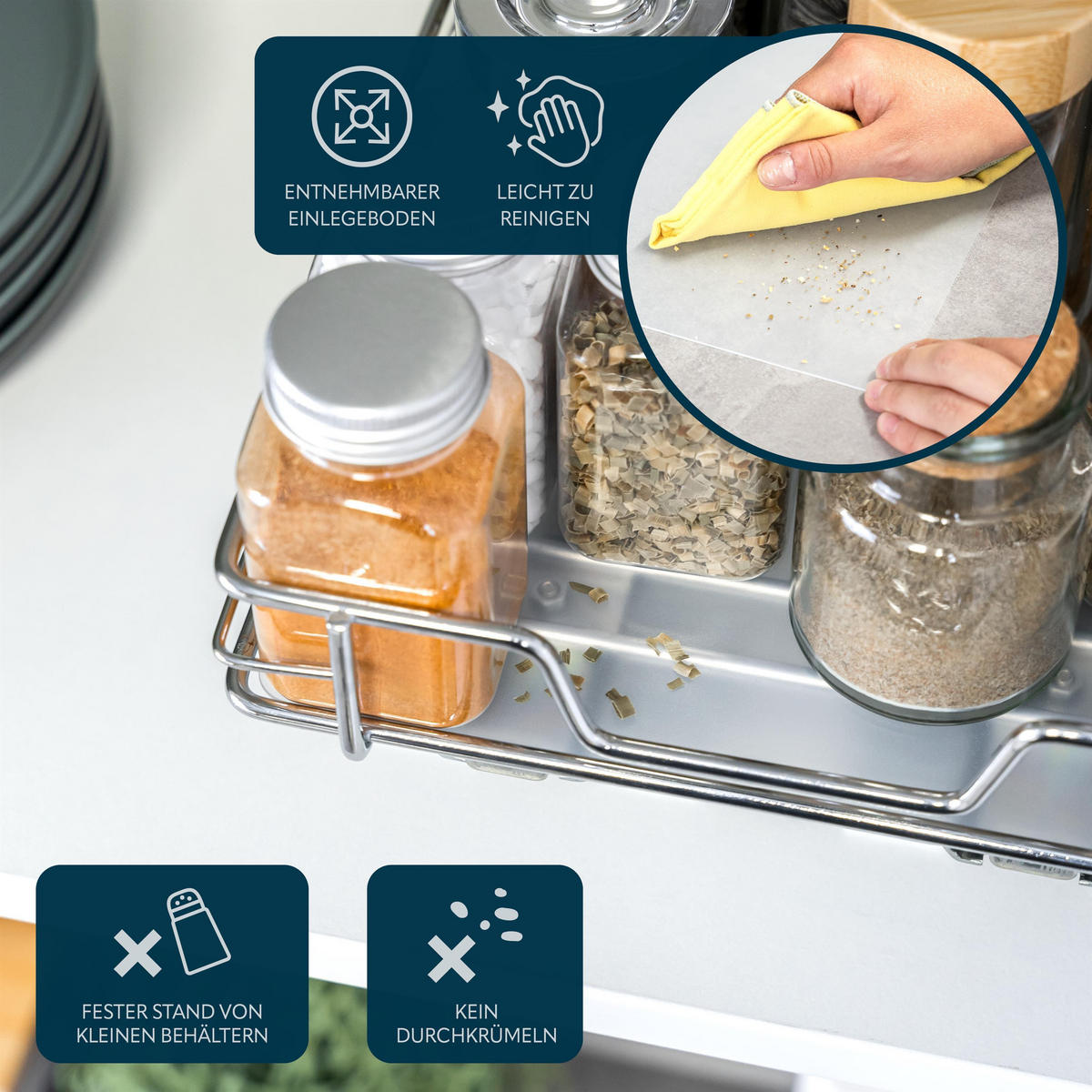 TELESKOP-GEWÜRZREGAL ausziehbar mit Einlegeboden aus verchromtem Metall - Chromfarben, Metall (21/8/28cm) - bremermann