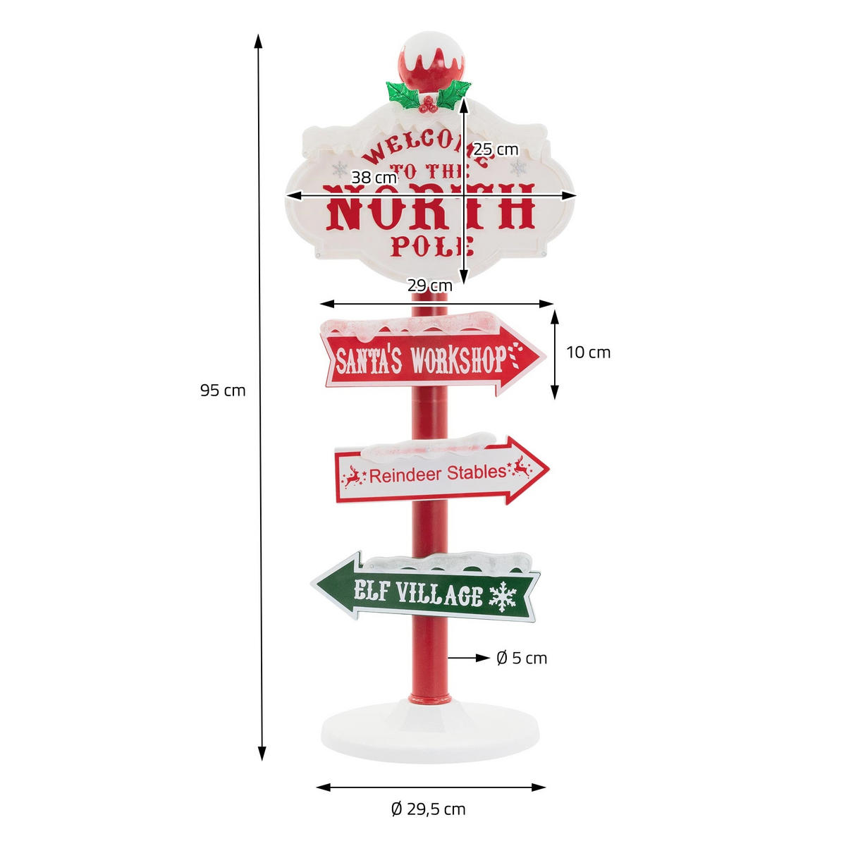 LED WEIHNACHTSDEKO Wegweiser 95 cm - Rot, Kunststoff (29.5/95/29.5cm) - ECD-Germany