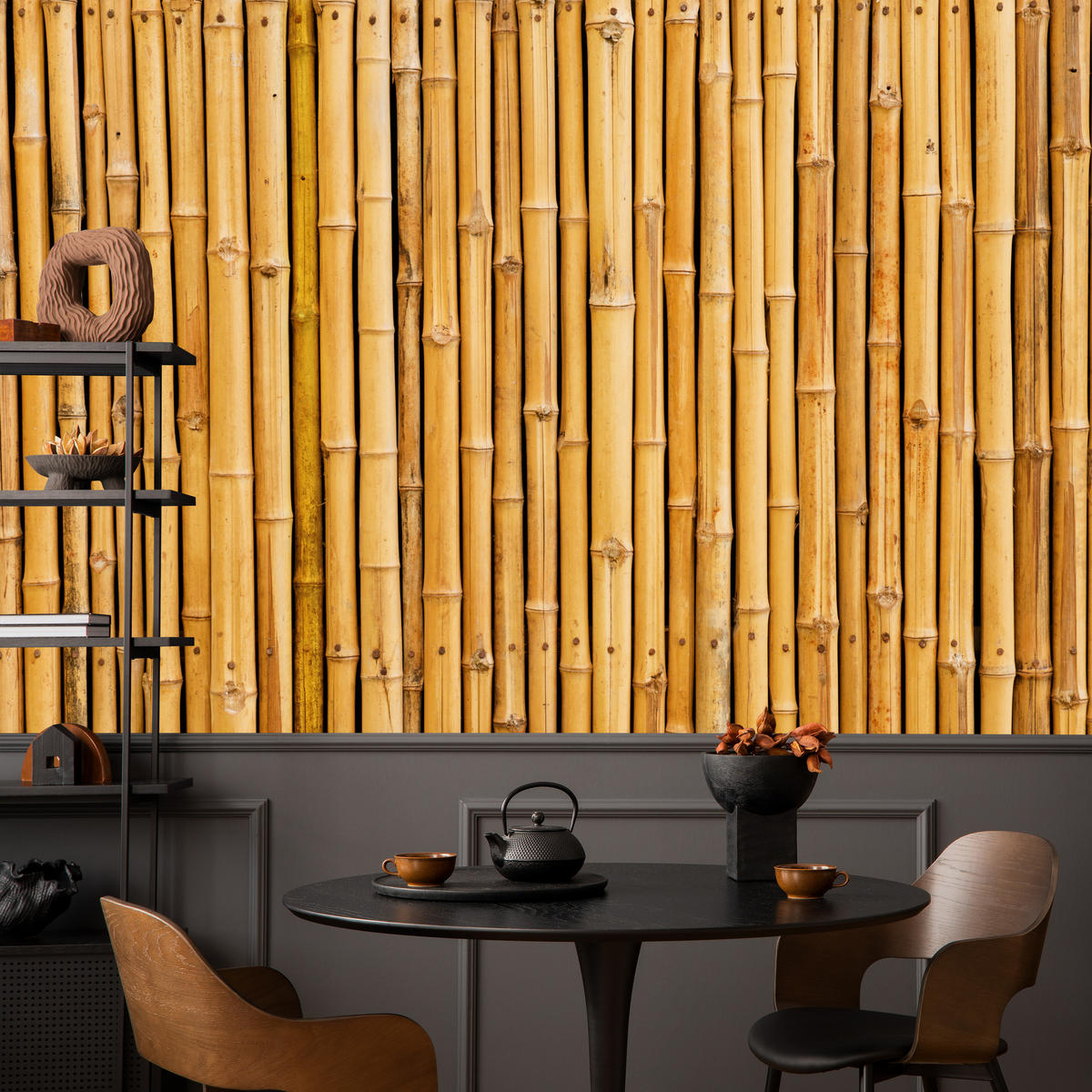 FOTOTAPETA Pre Kuchyňu Bambusová Imitácia Hnedá Stena Rustikálna 250 x 175 cm - oranžová/hnedá, papier (250/175cm) - Muralo