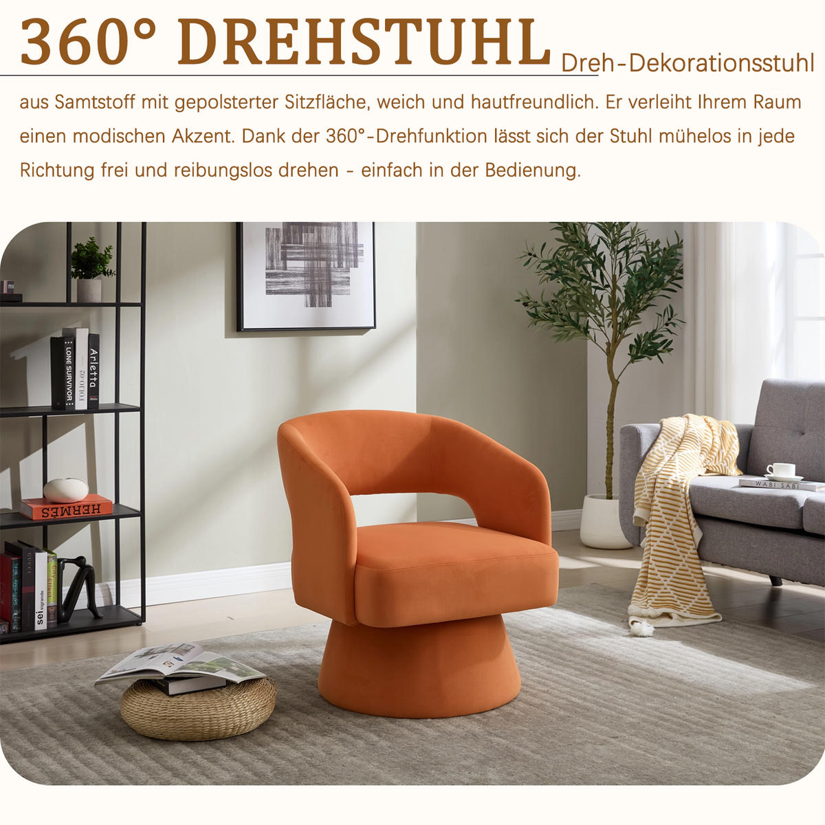 SESSEL Chenille Orange drehbar - Orange, Holzwerkstoff/Textil (68/75/66cm) - WISHDOR