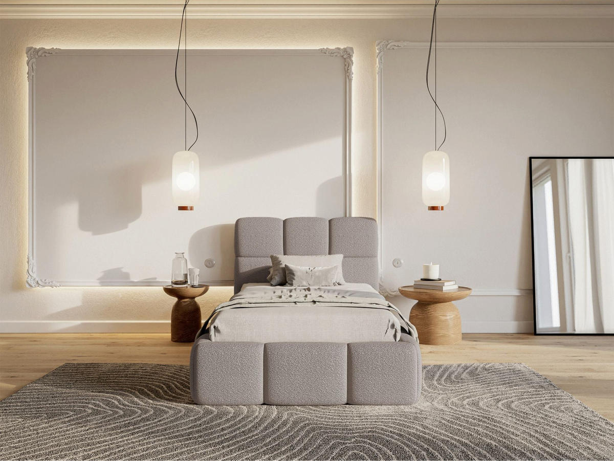 POLSTERBETT Cloudy Hellgrau Bouclé, Bettkasten & Lattenrost, 90x200 cm - Hellgrau/Schwarz, Kunststoff/Textil (90/200cm) - Selsey