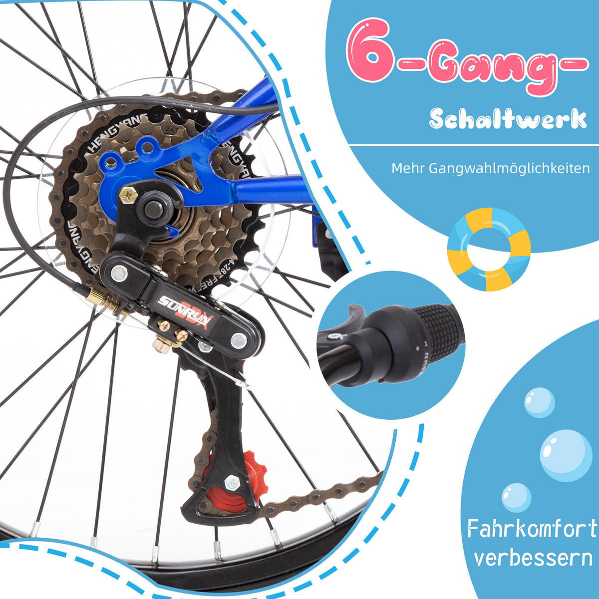 KINDERFAHRRAD 20 Zoll - Blau mit V-Bremsen und 6-Gang-Schaltung - Stahlrahmen - Blau, Metall (84cm) - Oxeza