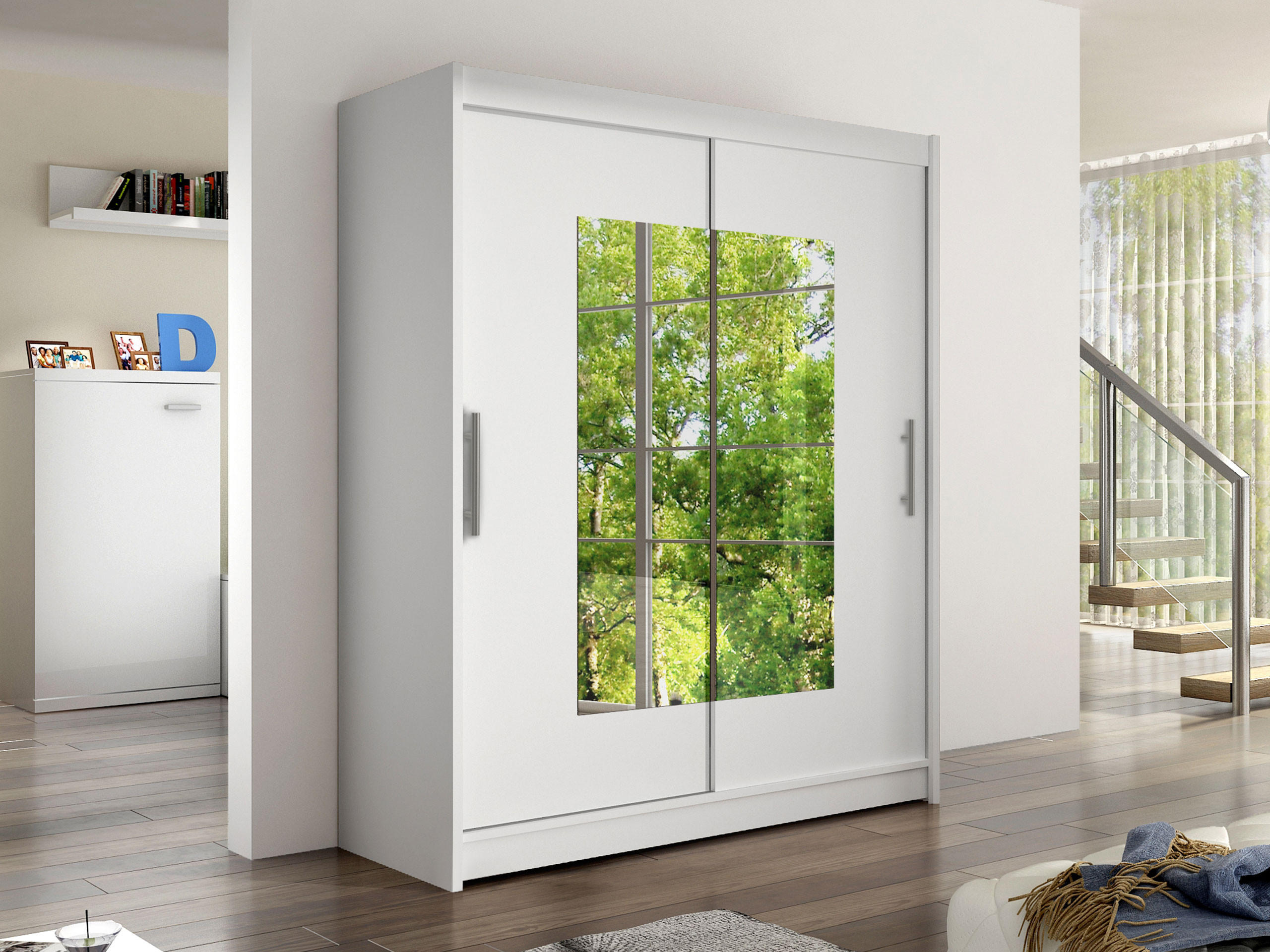 SCHWEBETÜRENSCHRANK Westa III - Silberfarben/Weiß, Holzwerkstoff/Metall (150/200/58cm) - MIRJAN24