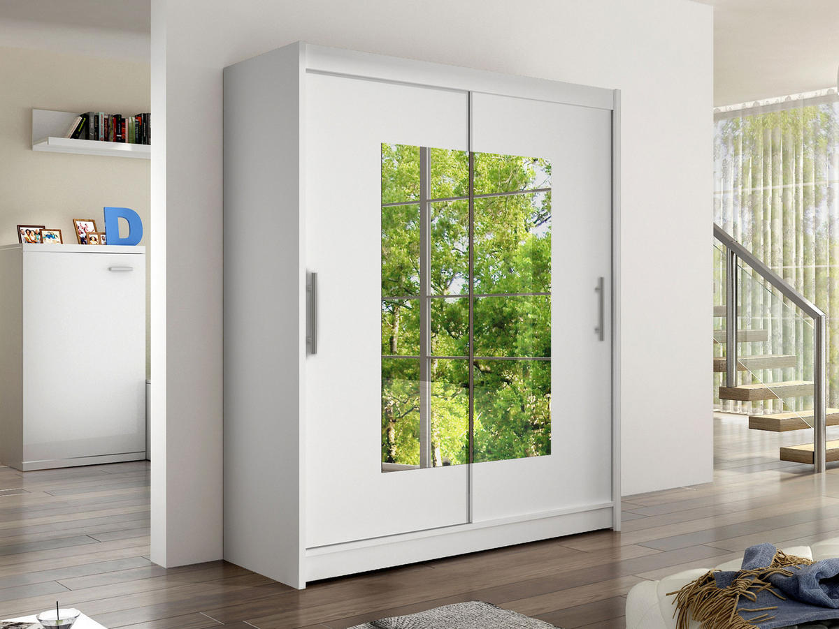 SCHWEBETÜRENSCHRANK Westa III - Silberfarben/Weiß, Holzwerkstoff/Metall (150/200/58cm) - MIRJAN24