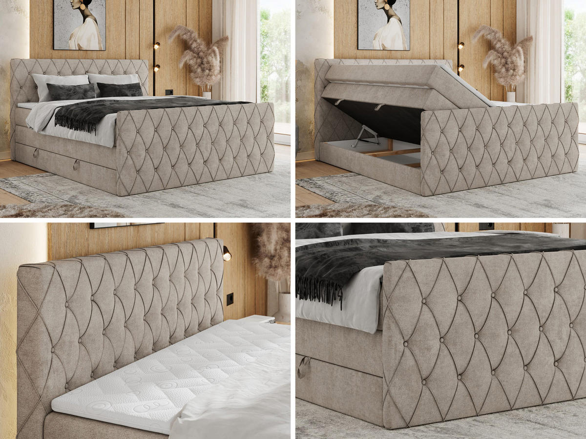 BOXSPRINGBETT MIREN KING DUO 120/200 Beige Struktur - H3 - Beige, Holz/Textil (120/200cm) - MKS