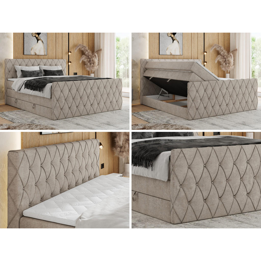Thumbnail - MKS Boxspringbett, Beige, Textil, 2-Sitzer, H3, Rechteckig, 200x200 cm, Schlafzimmer, Betten, Boxspringbetten