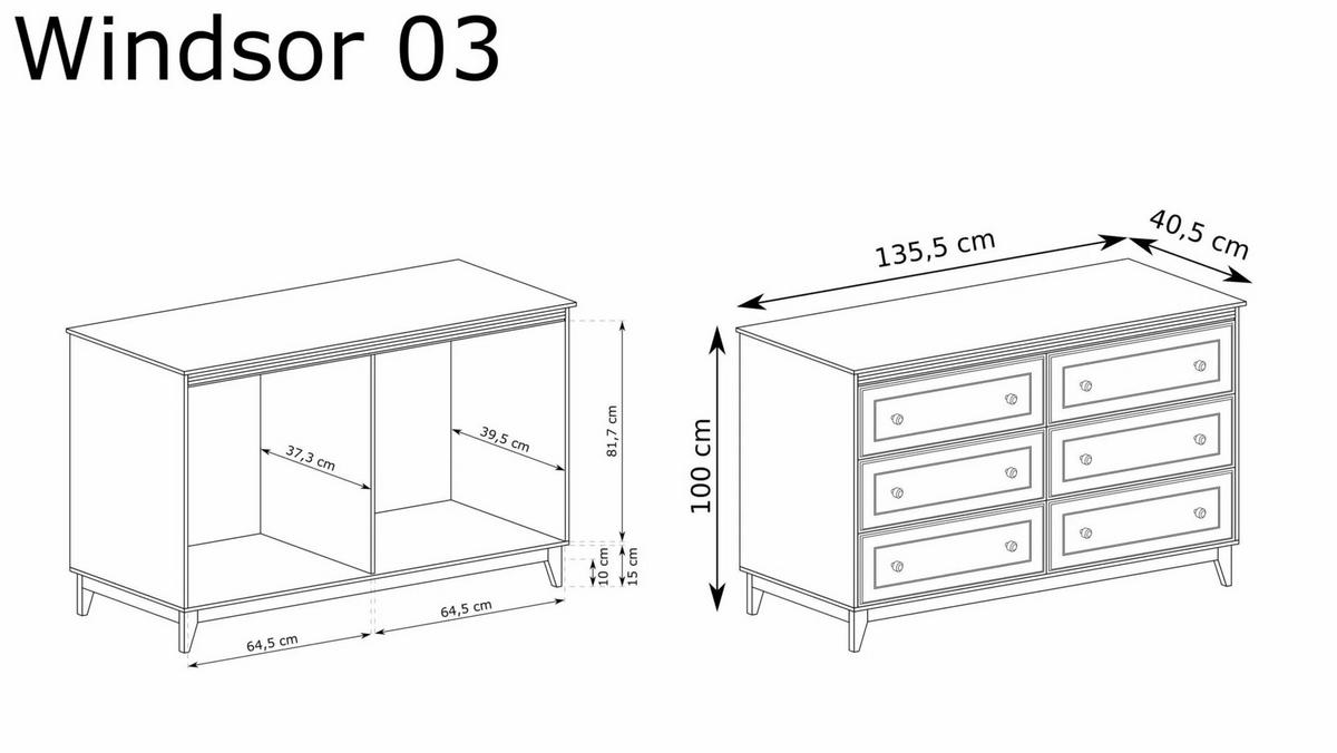 KOMMODE WINDSOR W-3 - Kaschmir, Holzwerkstoff (136/100/41cm) - Meblini