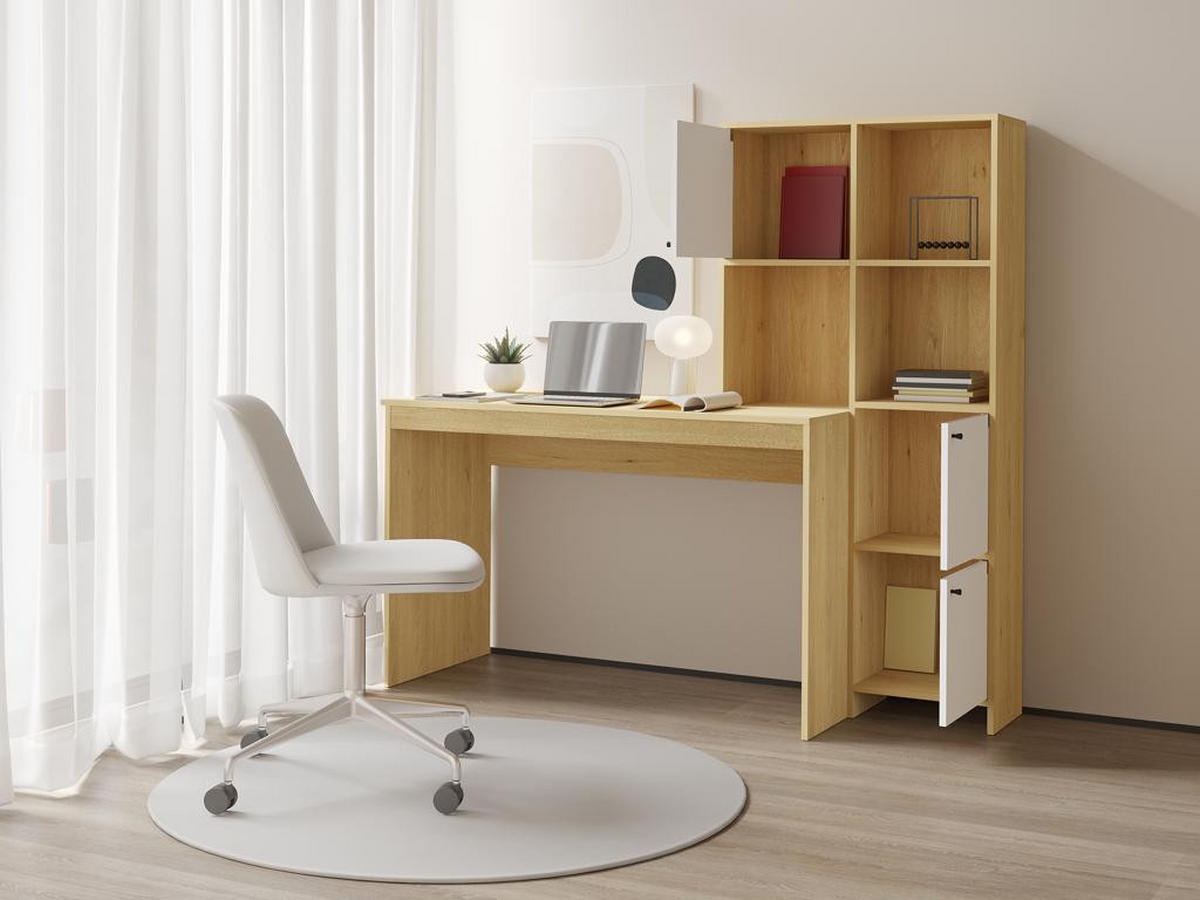 SCHREIBTISCH mit 3 Schränken & 3 Ablagefächern - Holzfarben & Weiß - ALIOBINI - Naturfarben, Holz (156.8/51.5/146.8cm) - Vente-Unique