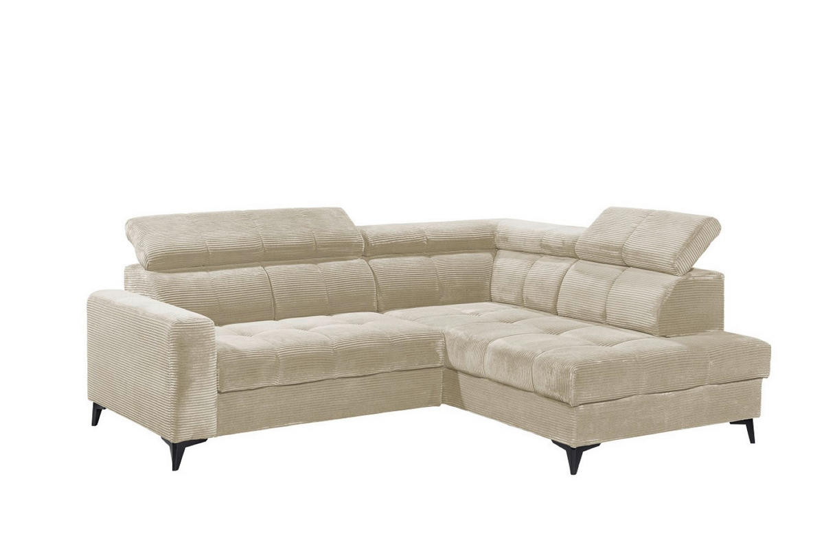 ECKSOFA mit elektronische Sitztiefenverstellung, USB-Anschluss und stilvollem Breitcord-Bezug - Beige, Textil (200/243cm) - ed exciting design