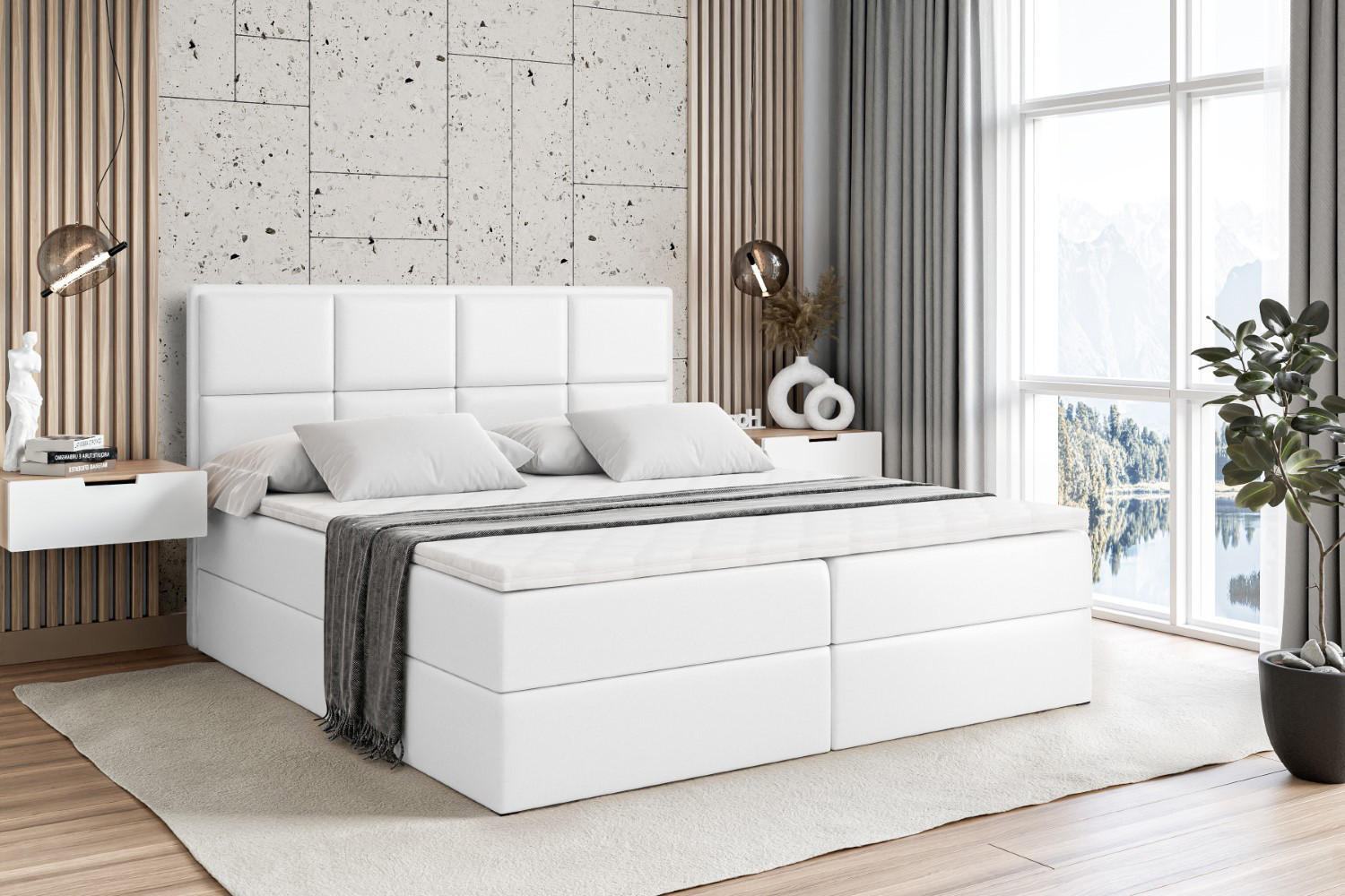 BOXBETT mit Matratze H3 und Lattenrost - NOVA - 200x200 Weiß Hochglanz - Weiß Hochglanz, Holzwerkstoff (200/200cm) - ALTDECOR