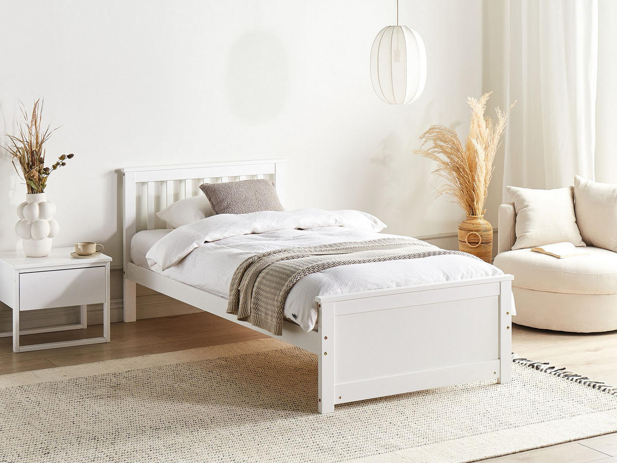 BETT mit Lattenrost 90x200 cm Weiß Olendon - Weiß, Holz (90/200cm) - Beliani