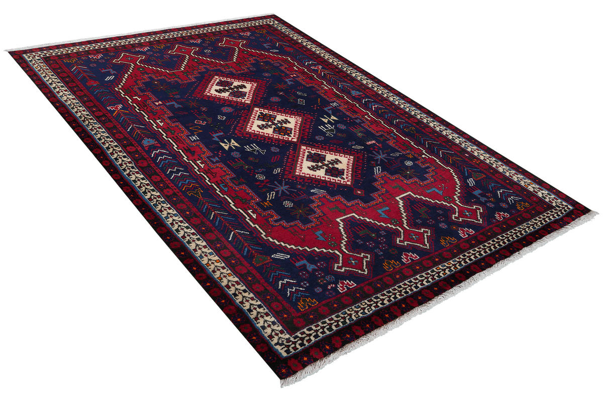 TEPPICH Afshar Blau 195/135 cm Schurwolle - Blau, Textil (135/195cm) - Looma