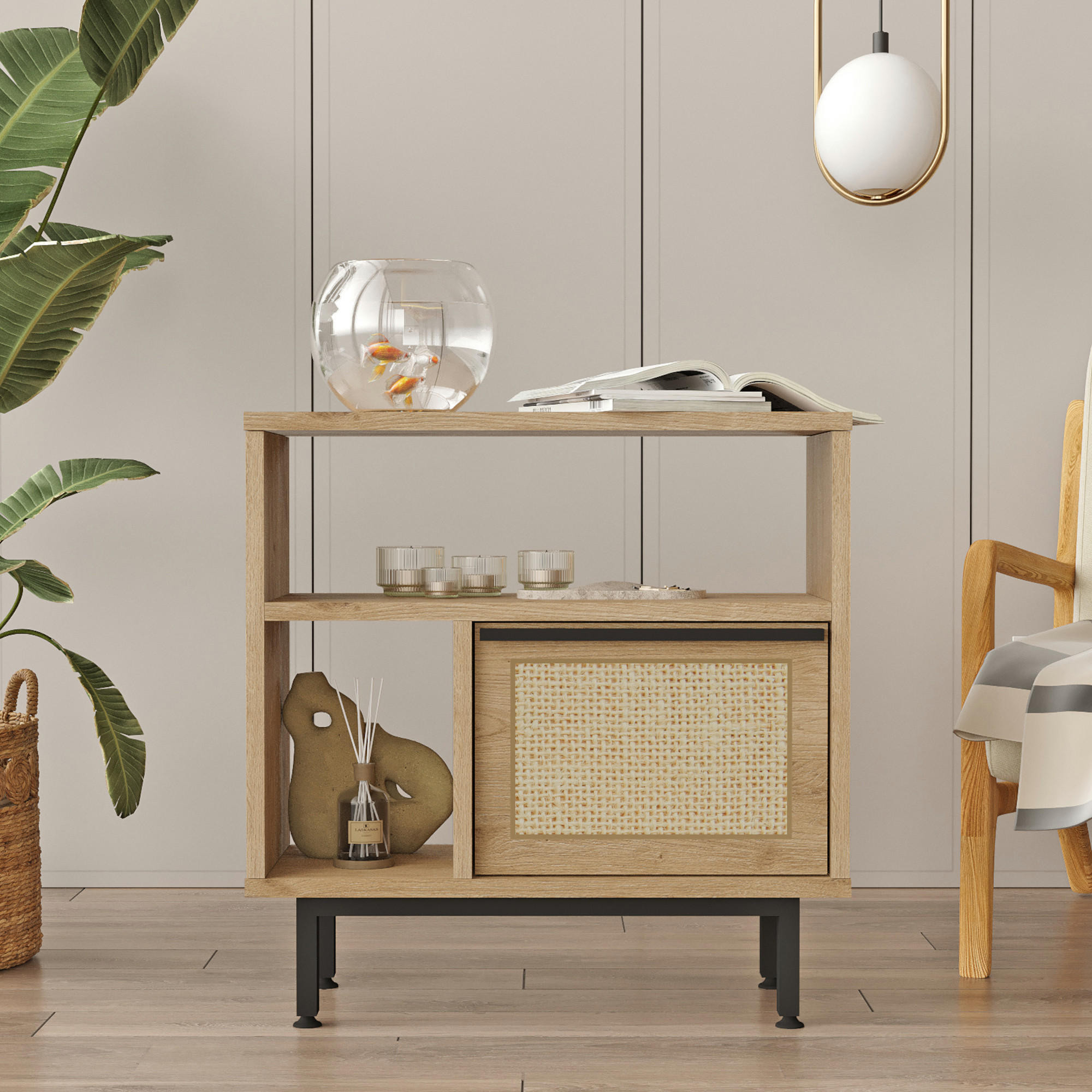 BEISTELLTISCH Kvænangen - Eichefarben/Schwarz, Holzwerkstoff/Metall (25.5/60/60cm) - [en.casa]
