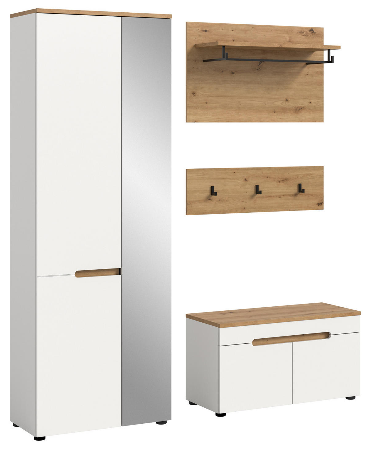 GARDEROBEN-SET weiß, Eiche Artisan 4-teilig 160 cm, Komplett-Set mit Soft-Close - Weiß, Glas/Holzwerkstoff (160/190/37cm) - Inn.Furn