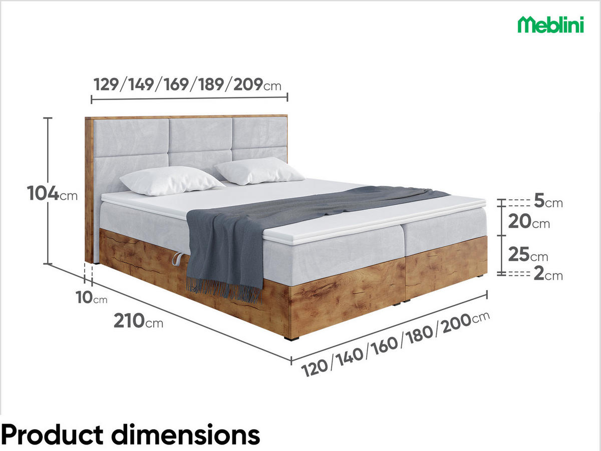 BOXBETT Lofty 2 - Hellgrau/Schwarz, Holzwerkstoff/Textil (120/200cm) - Meblini