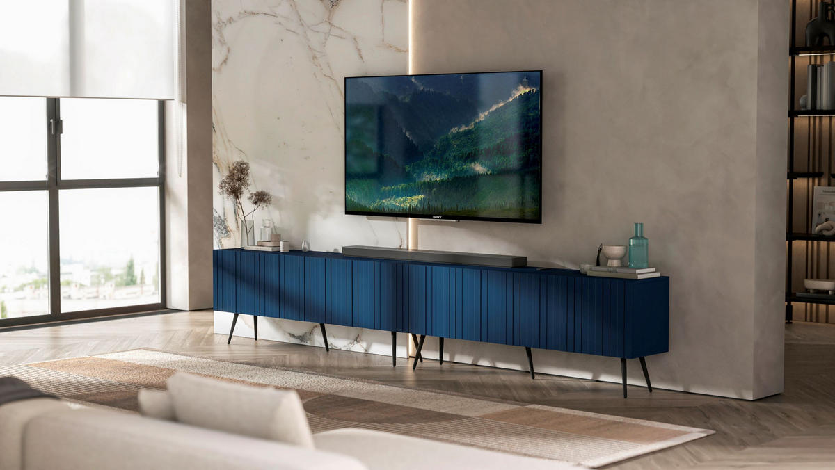 TV-LOWBOARD 2-er Set Elpis Marineblau mit Metallbeinen 150 cm Glamour - Blau/Schwarz, Holzwerkstoff (300/60.5/36.5cm) - Meble Lindner
