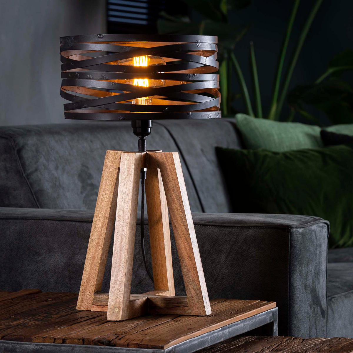 TISCHLEUCHTE Twist Schwarz 29/29/ 50 cm - Schwarz, Holz (29/29/50cm) - Hoyz Collection