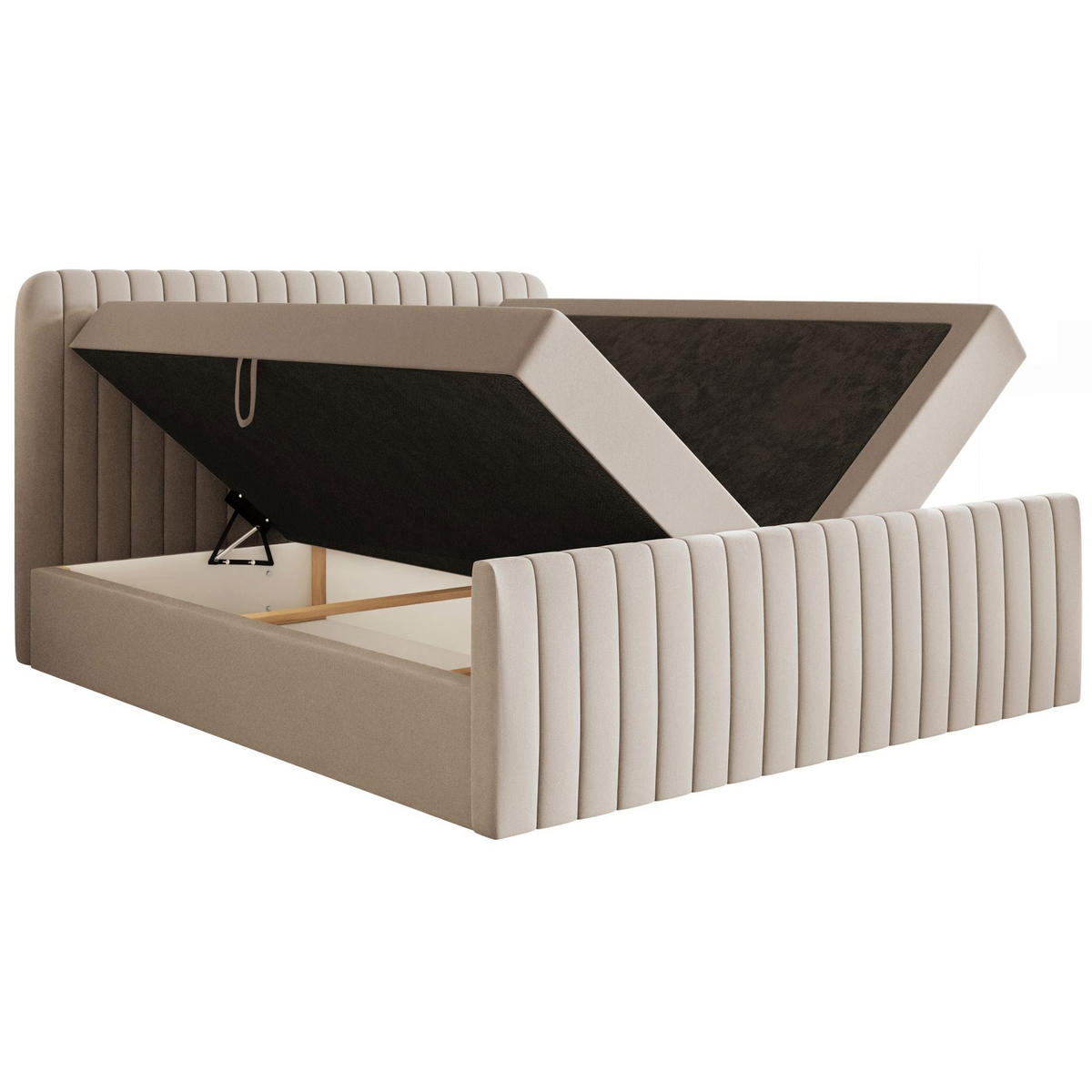 BOXBETT Saliano mit Topper und Chenille-Bezug Beige, 160x200 cm - Beige, Kunststoff/Textil (160/200cm) - Selsey