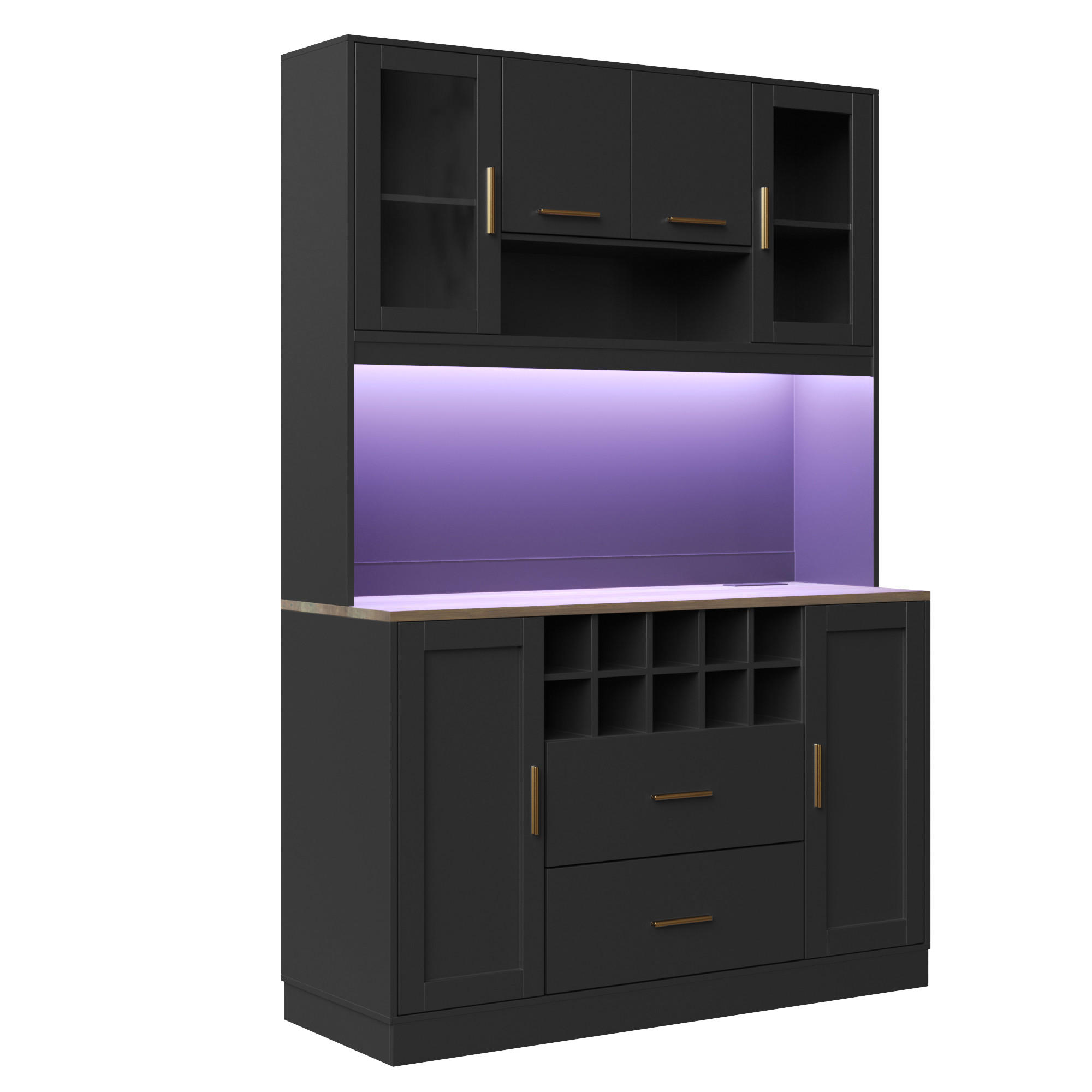 BUFFET DE-38395 120/36/180 cm mit LED-Beleuchtung und Steckdose Schwarz - Schwarz, Holzwerkstoff (120/180/36.3cm) - ComfortXL