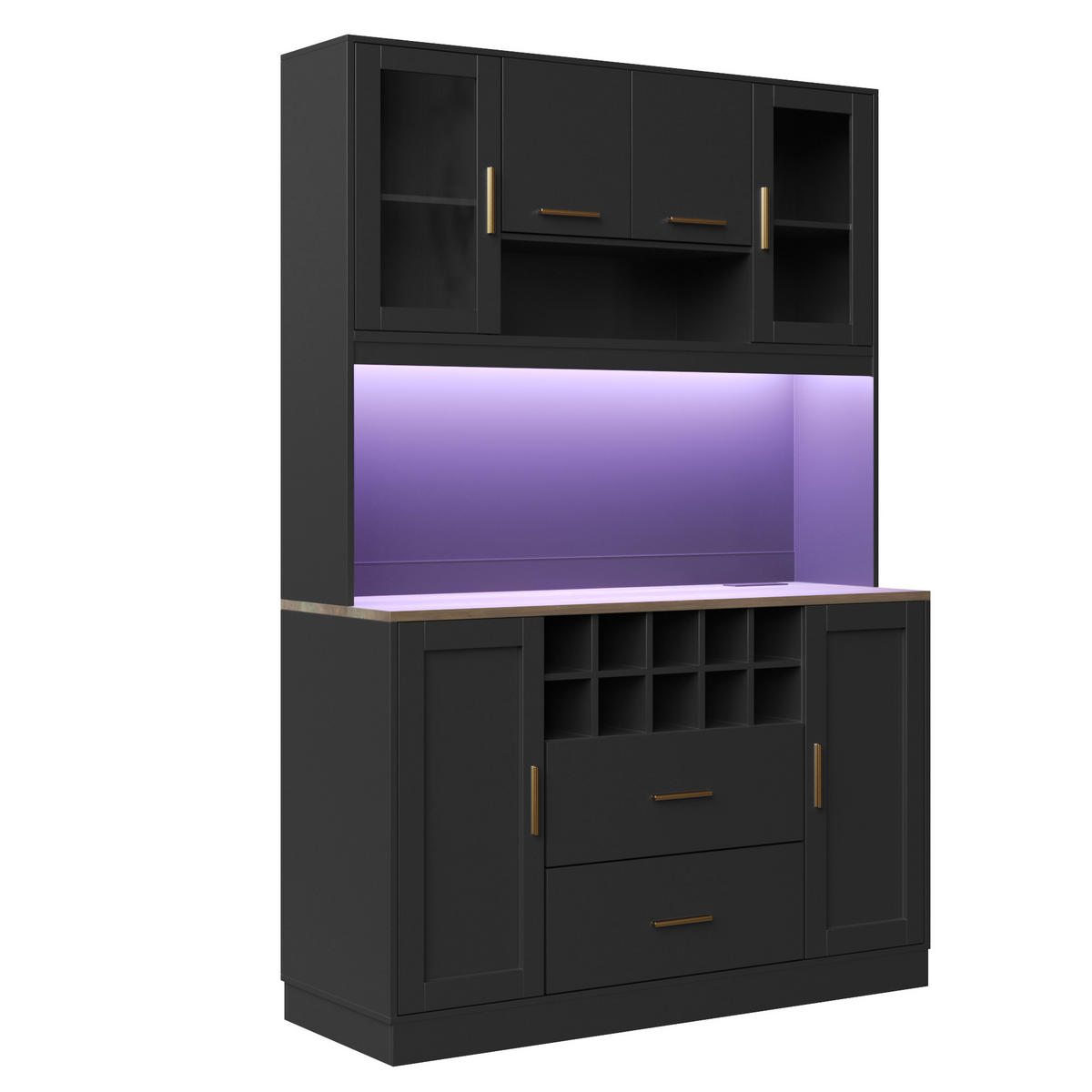 BUFFETSCHRANK Kombi Schwarz 120/36.3/180 cm - Schwarz, Holz (120/180/36.3cm) - PANGIVO
