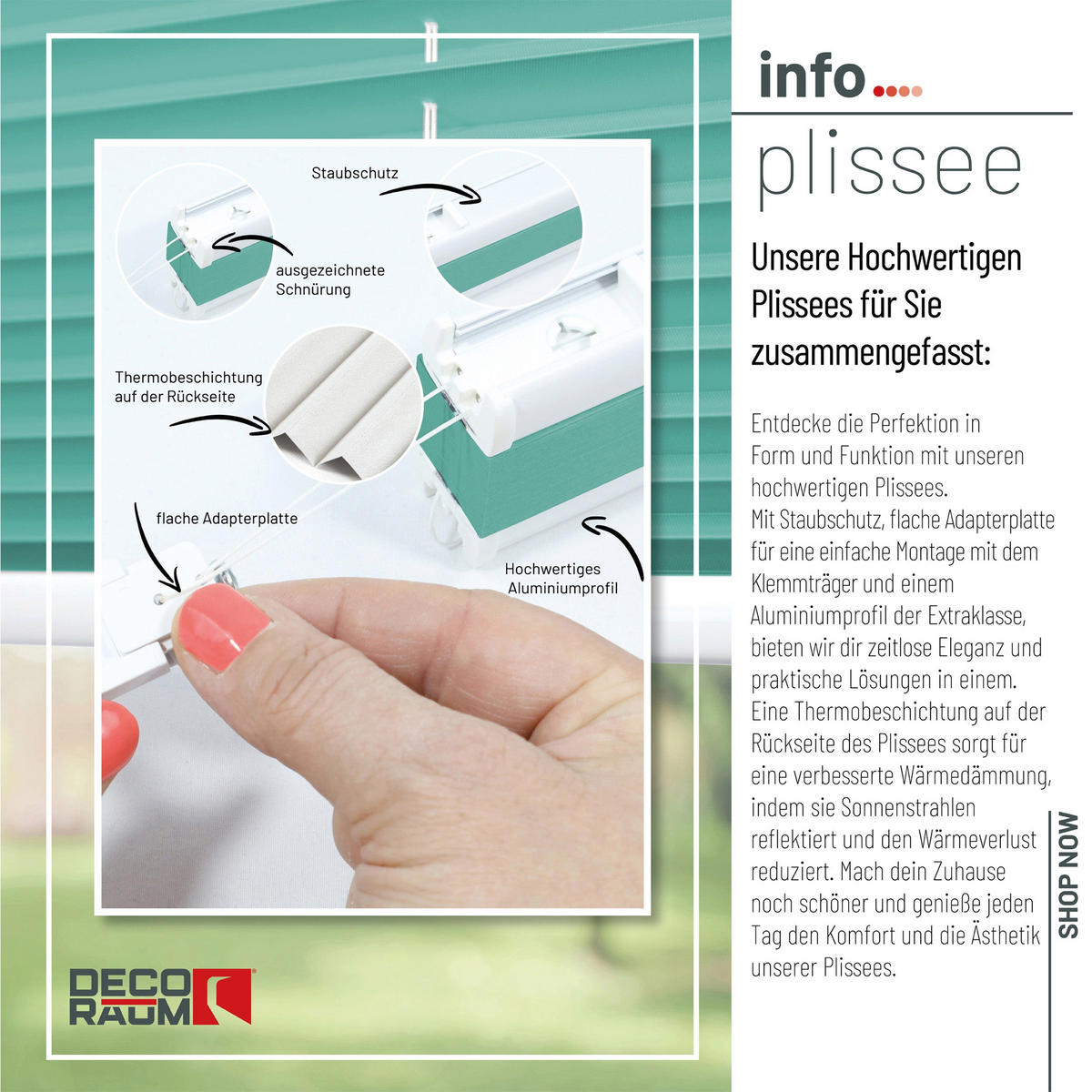 PLISSEE Thermo Basic 75 x 210cm Klemmfix ohne Bohren - Türkis, Textil (75/210/210cm) - Deco-Raum