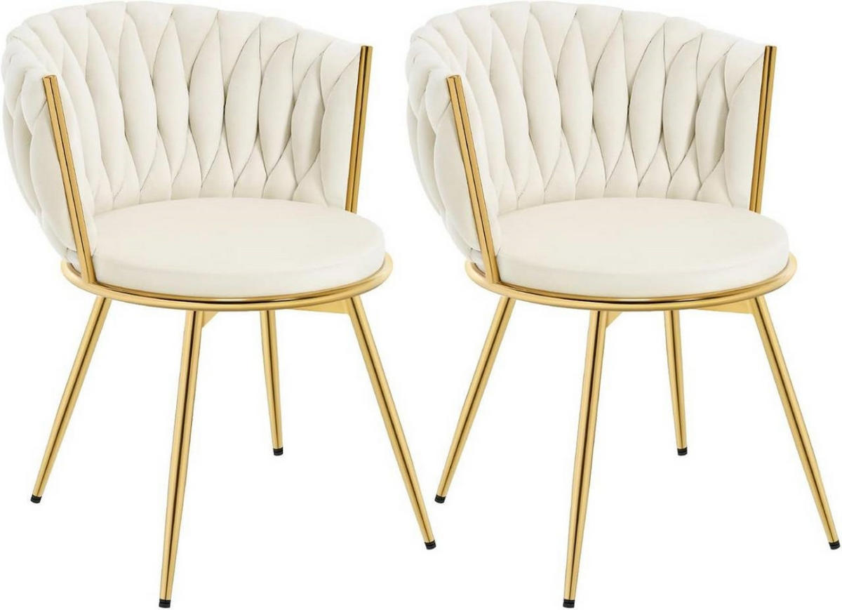 ESSZIMMERSTUHL 2er Set, drehbar, Samt, Beige - Beige/Goldfarben, Textil/Metall (60.5/78/59.5cm) - Woltu