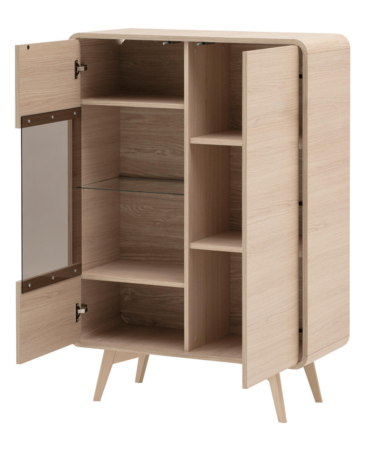 VITRINE Eiche natur skandinavisch 90 cm, Highboard mit Push-to-Open - Eichefarben, Glas/Holz (90/130/39cm) - Furn.Design