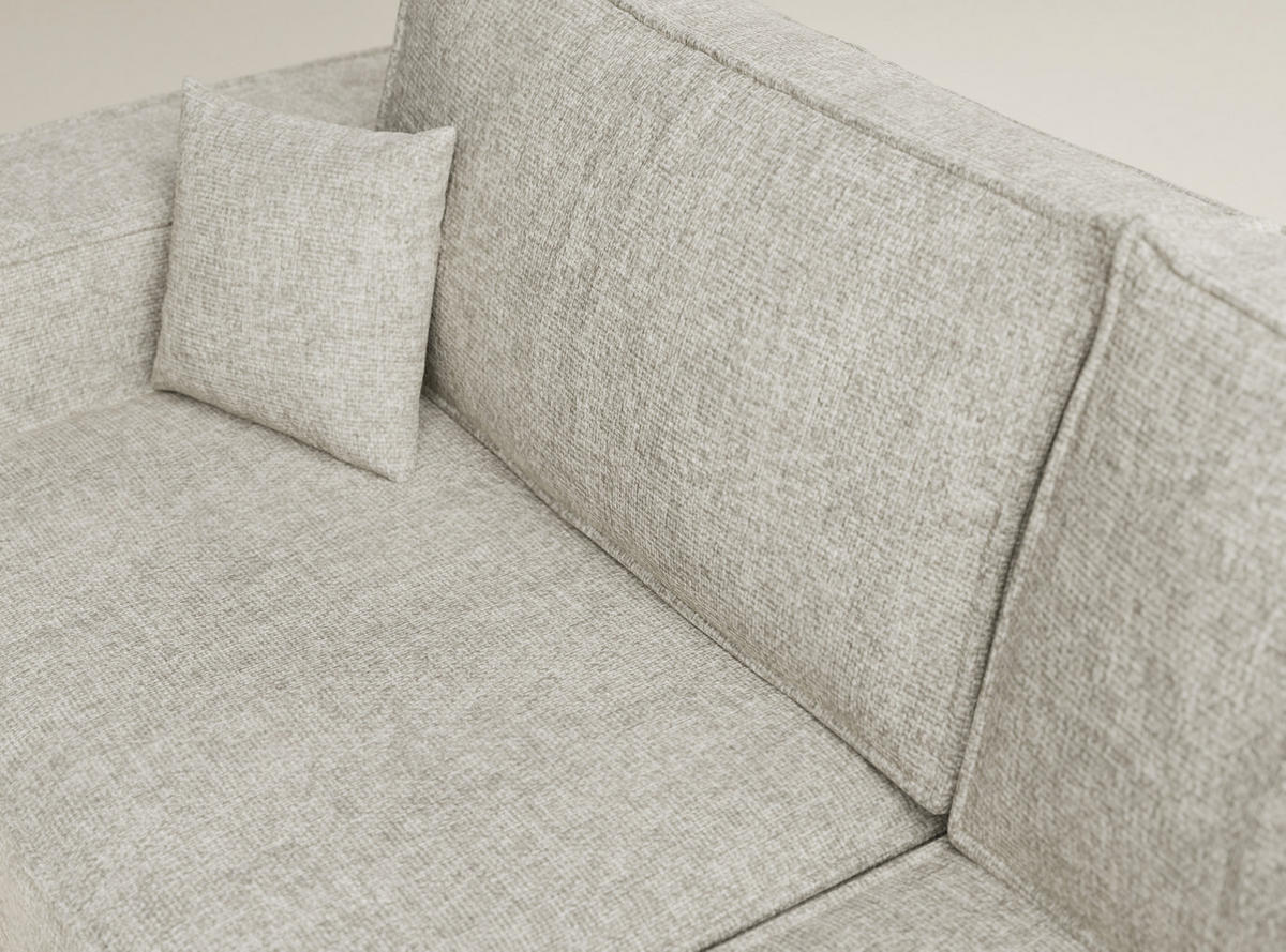 ECKSOFA MIT SCHLAFFUNKTION Tonga Beige Chenille-Stoff - Beige/Schwarz, Holz/Holzwerkstoff (253/105cm) - Maison de Reve