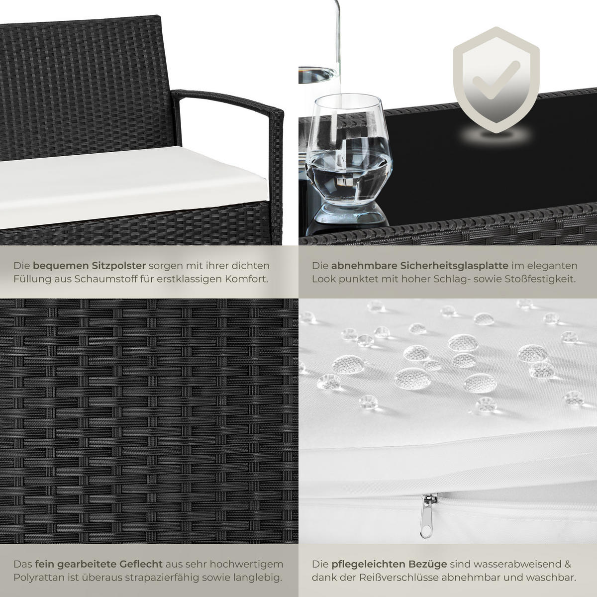 RATTAN SITZGRUPPE Sparta,schlanke Gestelle,schwarz - Schwarz, Kunststoff - tectake