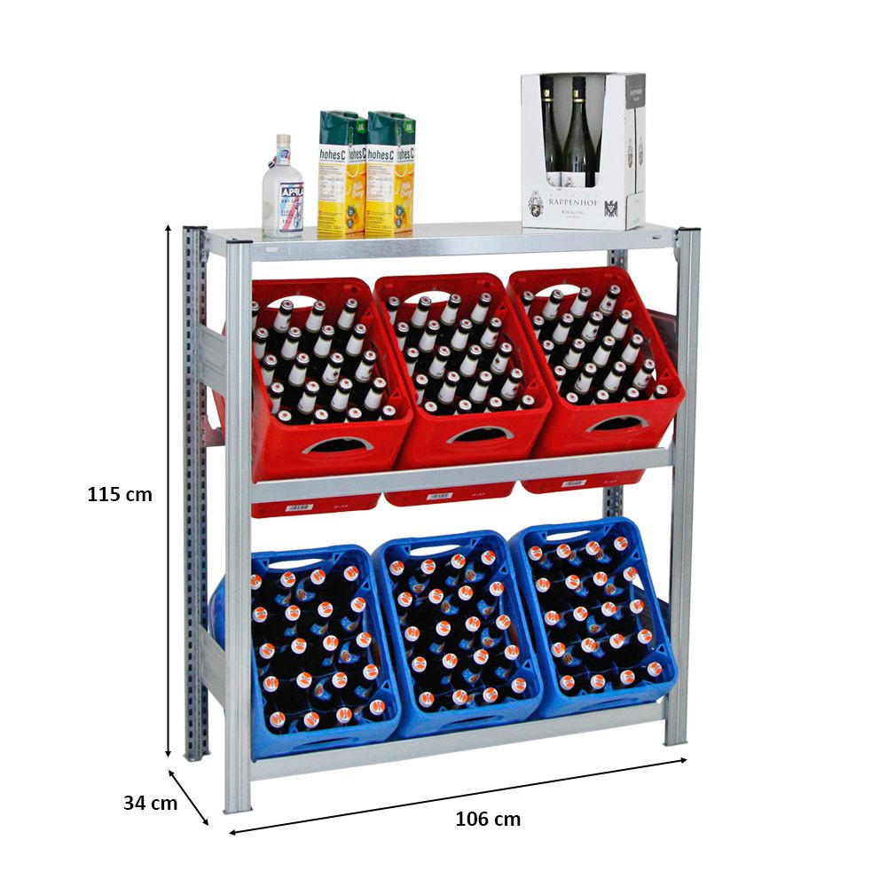 GETRÄNKEKISTENREGAL Chiemsee 115x106x34cm 6 Kisten auf 2 Ebenen + Board Verzinkt - Silberfarben, Metall (106/115/34cm) - PROREGAL