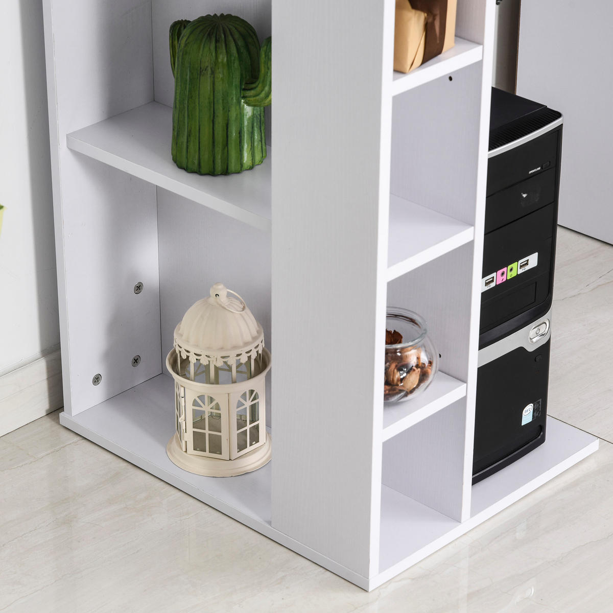 SCHREIBTISCH Weiß mit Tastaturauszug Schublade Schrank und Ablagen 120/60/74 cm - Weiß, Holzwerkstoff (60/120/74cm) - PANGIVO