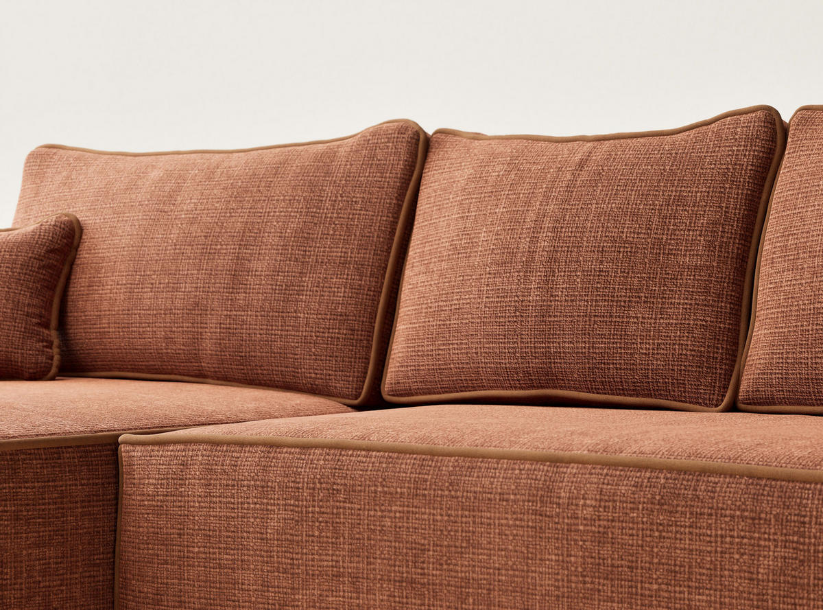 ECKSOFA MIT SCHLAFFUNKTION Modo Grau Chenille-Stoff - Links Seite - Rostfarben/Schwarz, Holz/Holzwerkstoff (185/294cm) - Maison de Reve