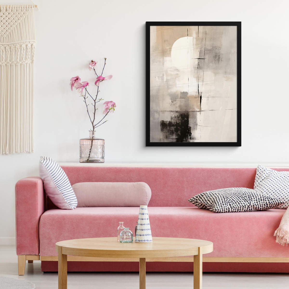 GERAHMTES BILD Abstrakt - Kunst - Grau 60x80 cm - Hellgrau, Papier (60/80cm) - MuchoWow