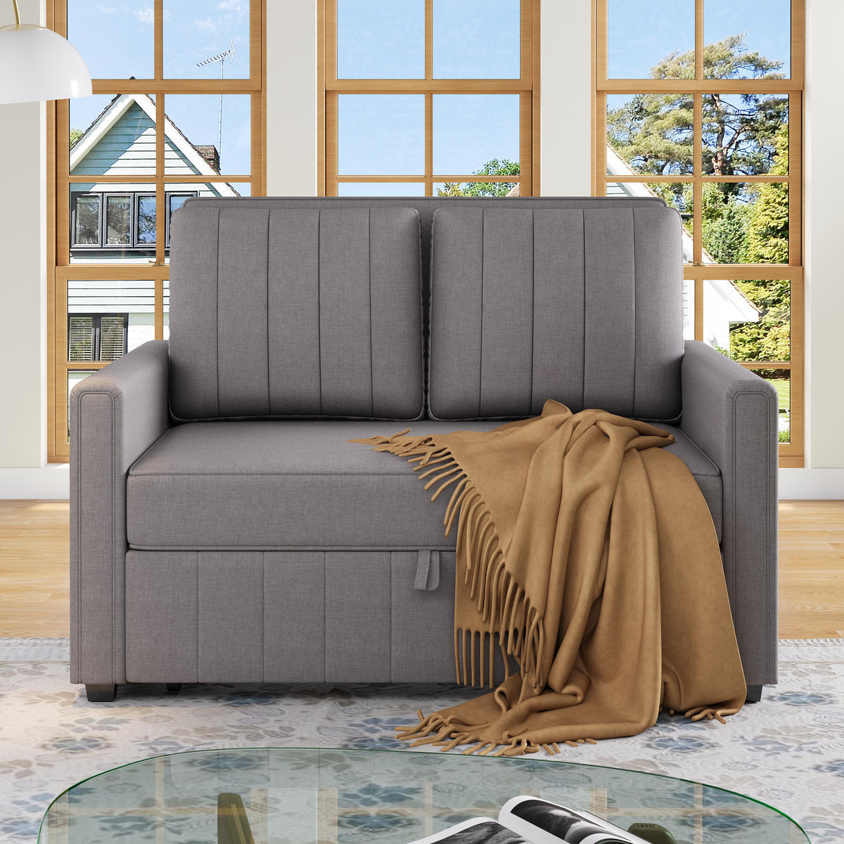 SOFA multifunktional mit Schlaffunktion Leinen Antique Gray 127/75/94 cm - Grau, Kunststoff (127/94/75cm) - OKWISH