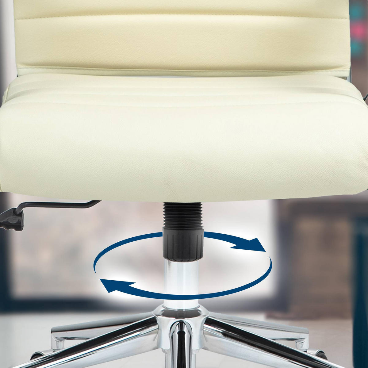 DREHSTUHL Echtleder creme - Chromfarben/Creme, Leder/Metall (57/90/62cm) - CLP