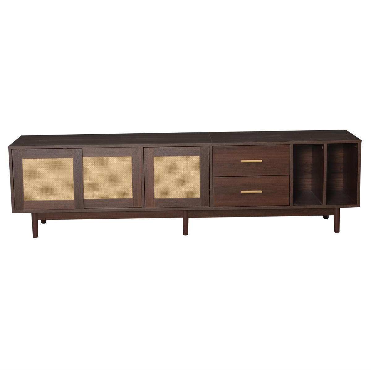 NÍZKÁ komoda, 190/40/52 cm, MDF a ratan hnědý, se zásuvkami a posuvnými dvířky - hnědá, kompozitní dřevo (190/52/40cm) - BEAOK