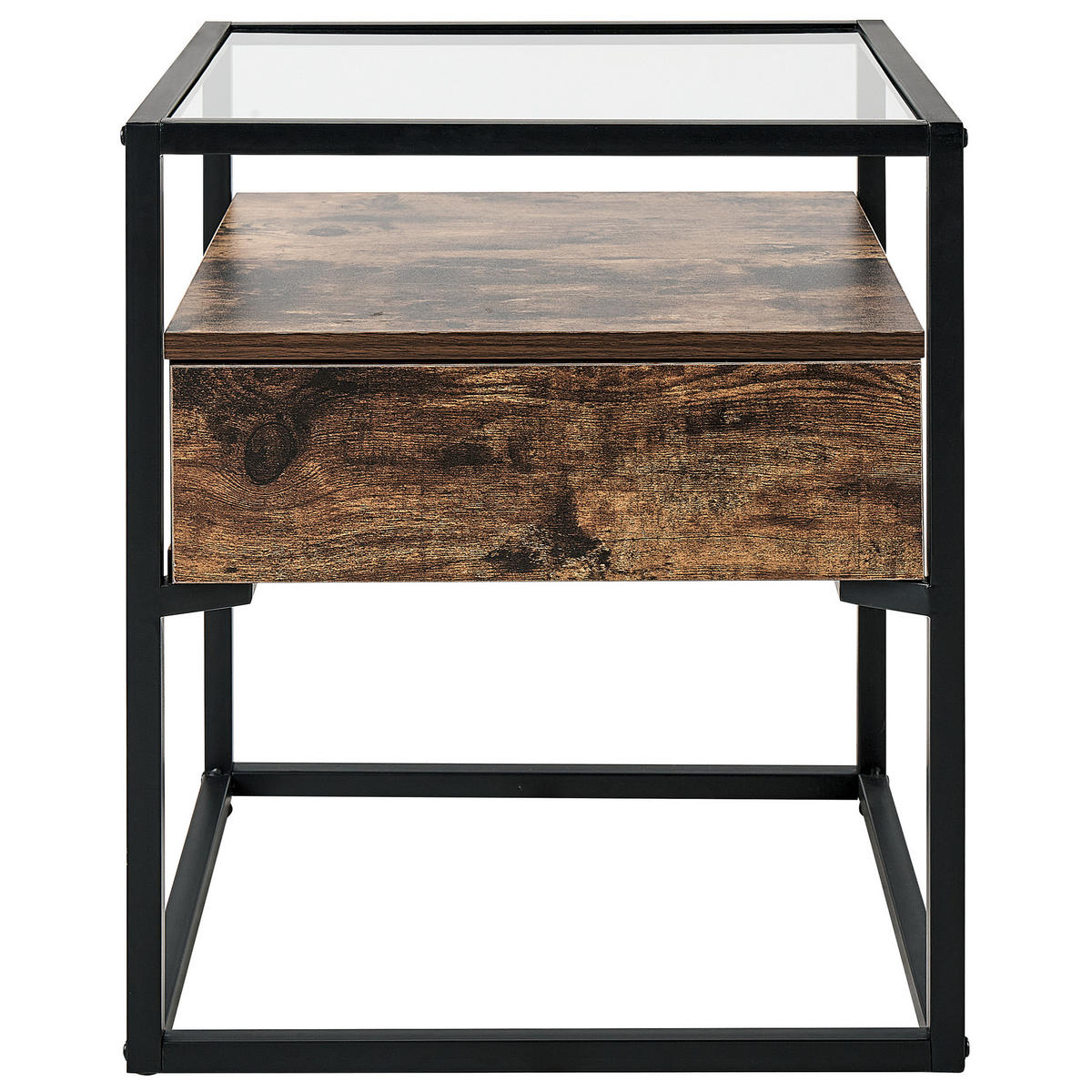 BEISTELLTISCH Glas dunkler Holzfarbton/schwarz quadratisch 43/43 cm Mauk - Dunkelbraun/Schwarz, Holzwerkstoff (43/43/54cm) - Beliani