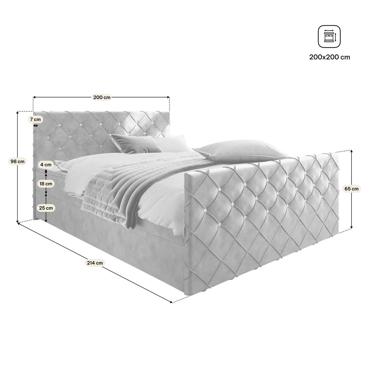 BOXBETT MANDI 200x200 cm mit Matratze und Topper, H2+H3 - Rot - Rot, Holz (200/200cm) - MASSENO