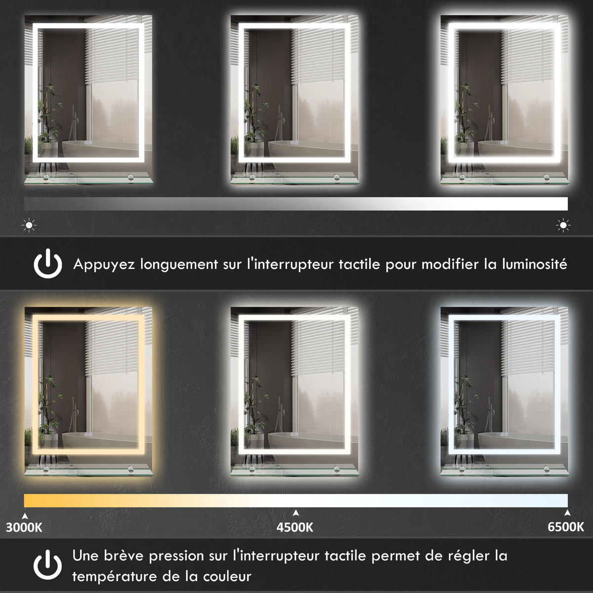 BADEZIMMERSPIEGEL DE-15202 80/60 cm mit Glasablage und 3 LED-Farben Silber - Transparent, Glas (60/2.7/80cm) - ComfortXL