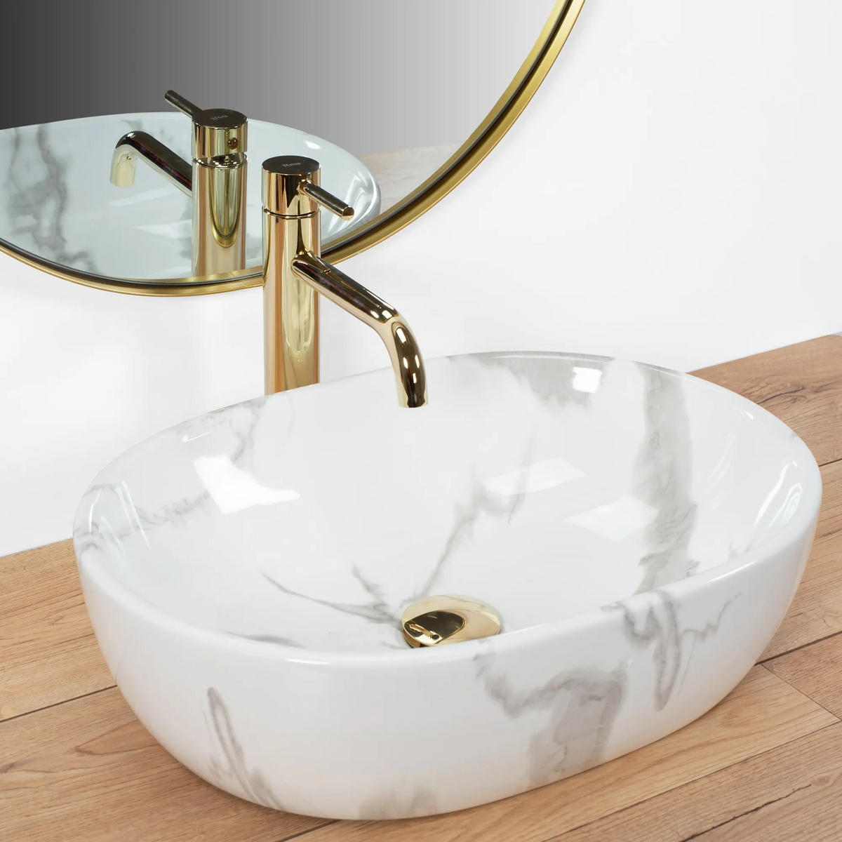 AUFSATZWASCHBECKEN Rea Amelia Marmo Shiny - Weiß, Keramik (34.5/13.5/48cm) - REA