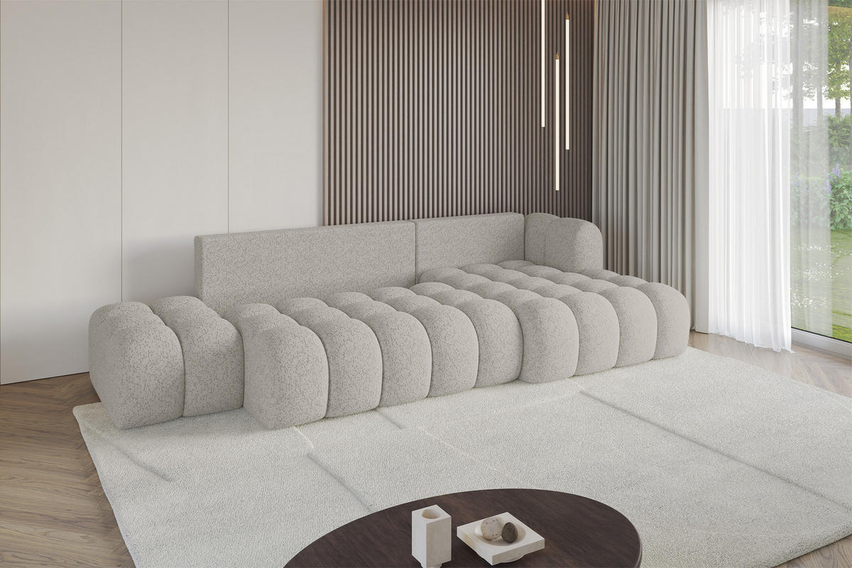 ECKSOFA mit Schlaffunktion Ottomane RECHTS OLEA-L2 321x164x75 Hellgrau Tissu - Silberfarben/Schwarz, Holzwerkstoff/Kunststoff (164/321cm) - ALTDECOR