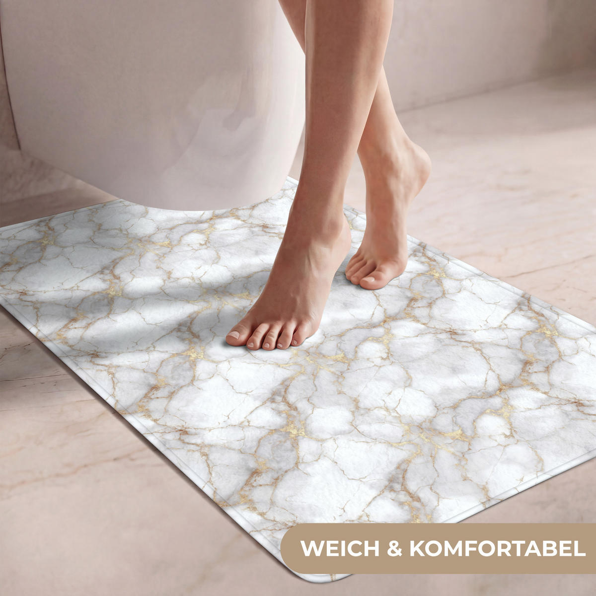 WC-VORLEGER Weiß - Gold - Marmor - Grau Toilettenvorleger 60x90 cm - Weiß, Kunststoff/Textil (60/1cm) - OnlyWow