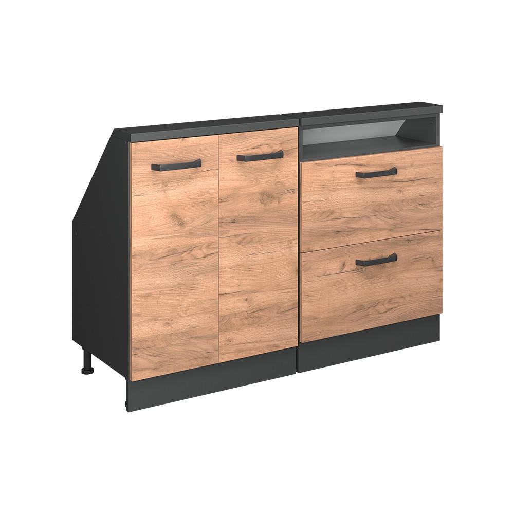 KÖKSSKÅP FÖR SLUTTANDE TAK R-Line Goldkraft ek 120 cm Set om 2 Honungsek, Antracit 83.8/120/46 cm