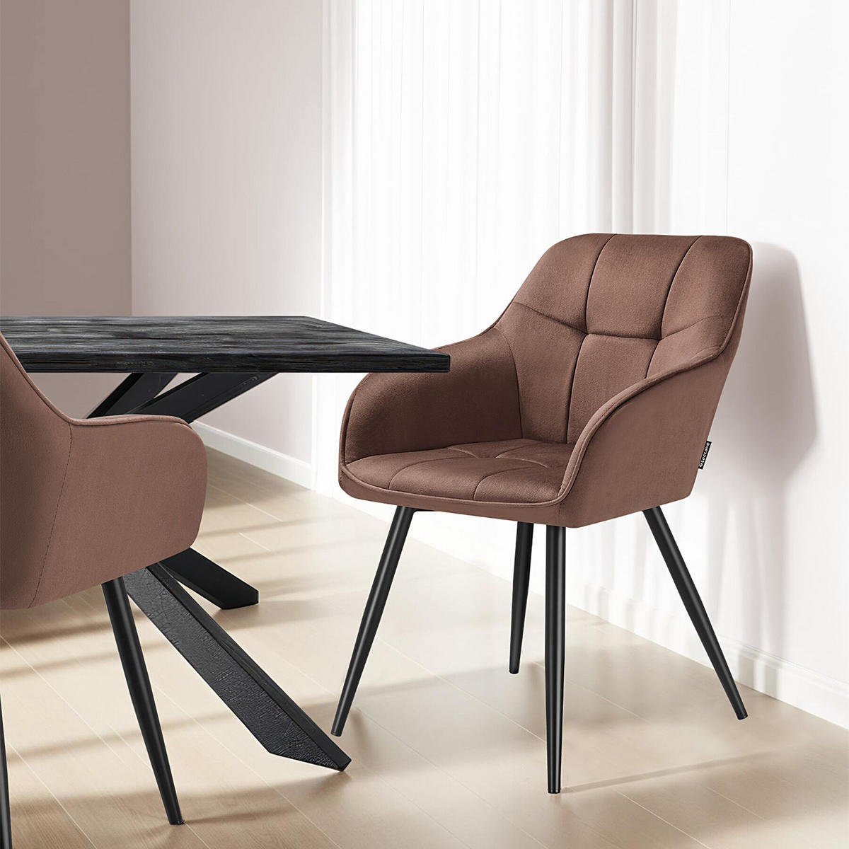 ESSZIMMERSTUHL 6er Set Marilyn 58 x 62 x 82 cm braun/schwarz - Schwarz/Braun, Kunststoff (58/82/62cm) - tectake