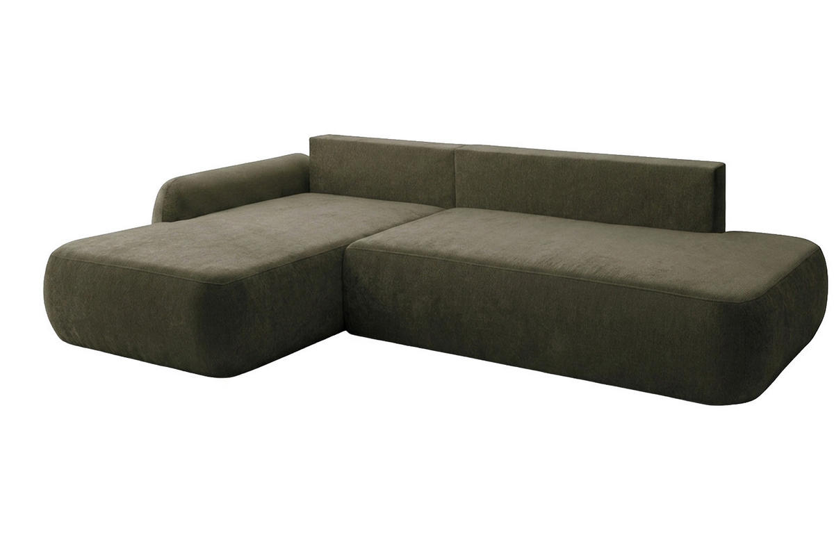 ECKSOFA Mit Schlaffunktion Und Bettkasten, Velvet-Stoff Vena, Olive, Links, HELA I - Olivgrün, Holz (302/184cm) - Kaiser Möbel