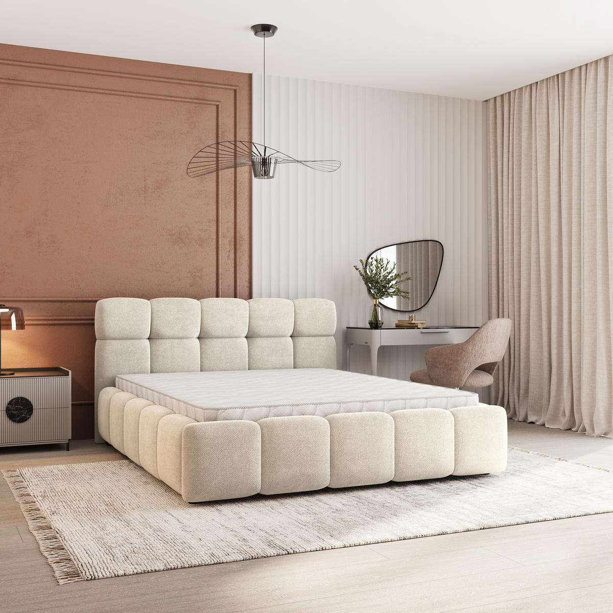 POLSTERBETT FARU SR 180x200 cm mit Bettkästen - Creme - Creme, Holz (180/200cm) - MASSENO