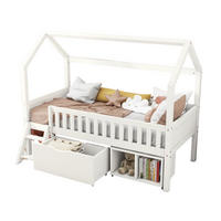 KINDERBETT 90/200 cm im Baumhausstil mit Treppe, Geländer, Schubladen und Schrank aus Kiefern, Weiß - Weiß, Holzwerkstoff (90/200cm) - Redom
