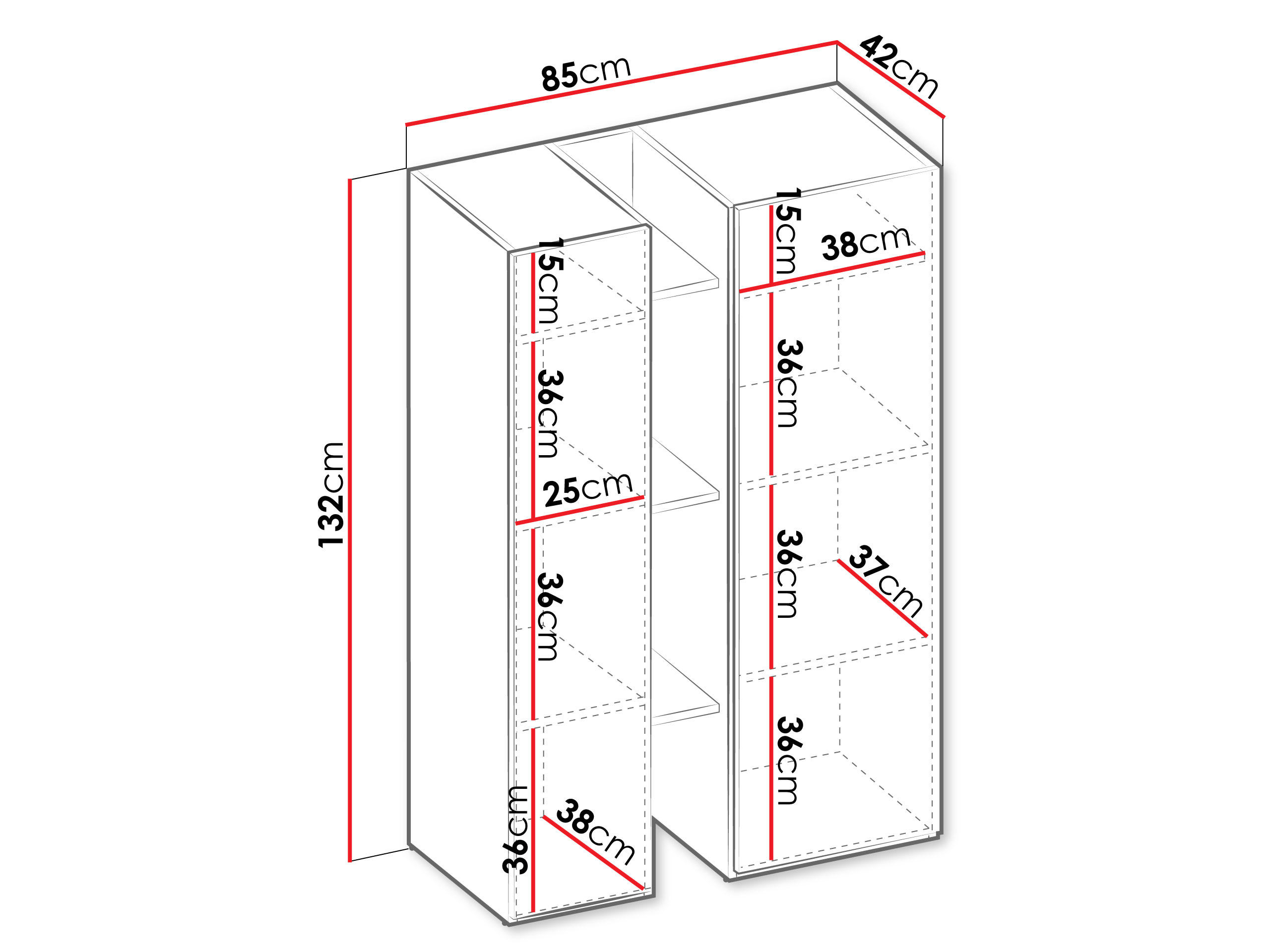 Thumbnail - Mirjan24 Regal, Kaschmir, Eiche, Holzwerkstoff, Rechteckig, 85x132x42 cm, Wohnzimmer, ,